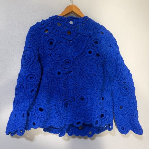 Royal Blue Couture Crochet Jacket – Handmade Luxury Designer Knitwear  Size L/XL - Picture 5 of 6
